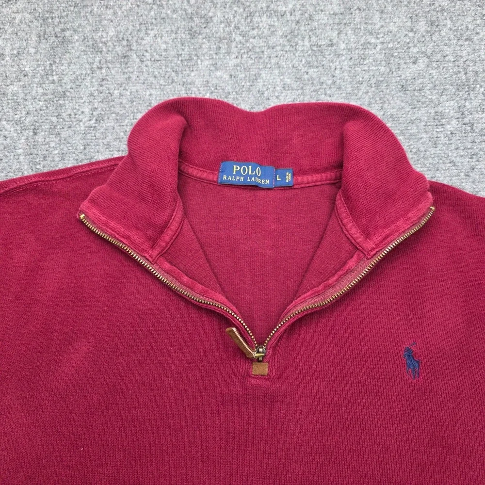 Polo‎ Ralph Lauren Quarter Zip Pullover Sweater Men's Large Burgundy Red Cotton